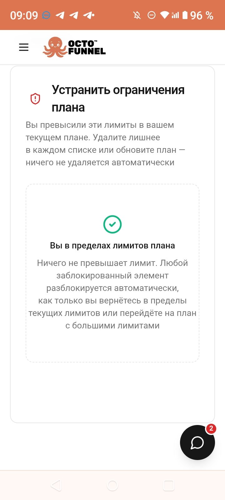 Страница лимитов: всё в норме