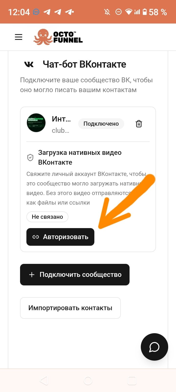Кнопка «Авторизовать» — вход личным аккаунтом VK