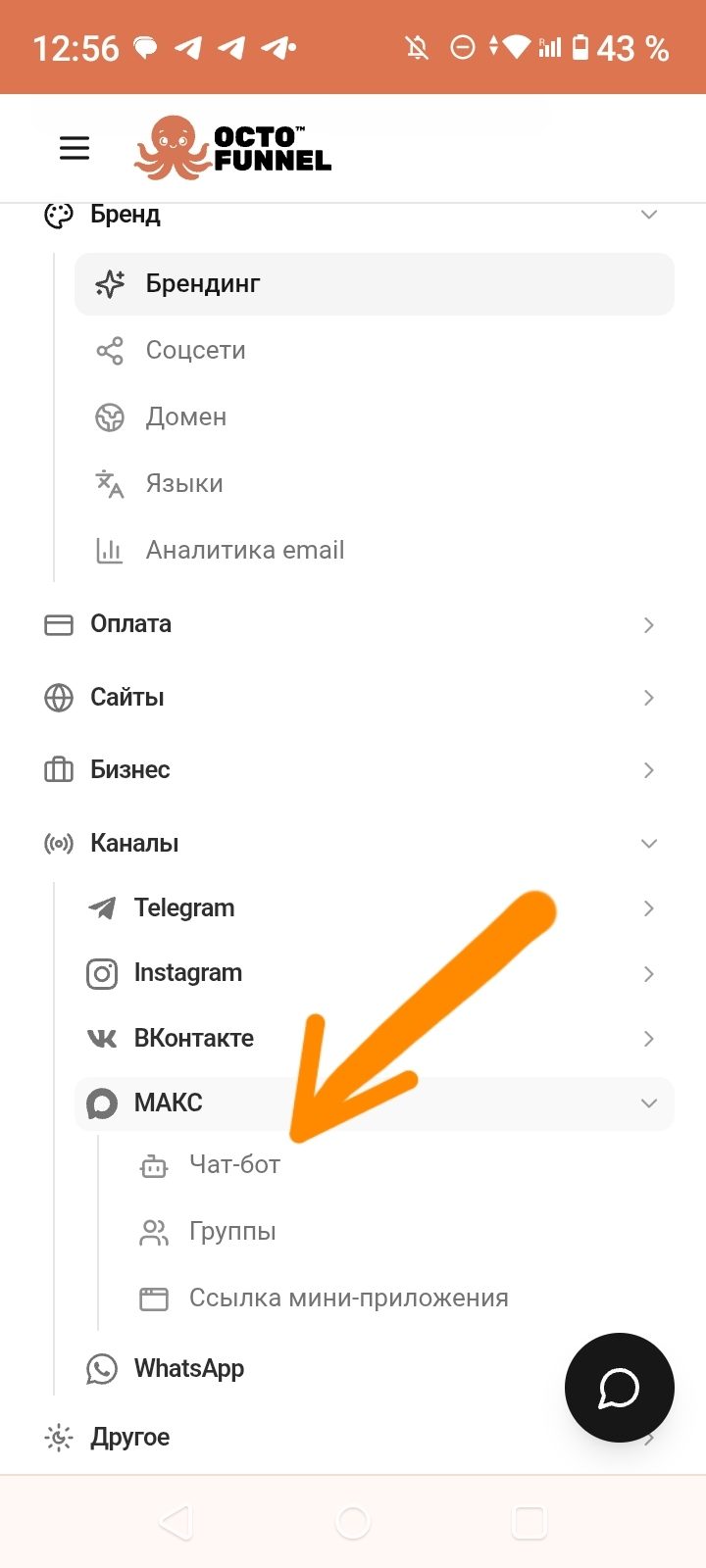 Каналы → МАКС → Чат-бот