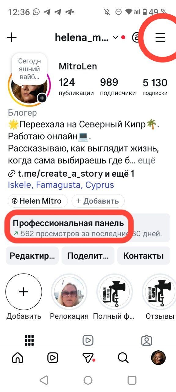 Профессиональная панель; настройки — за ☰ справа вверху